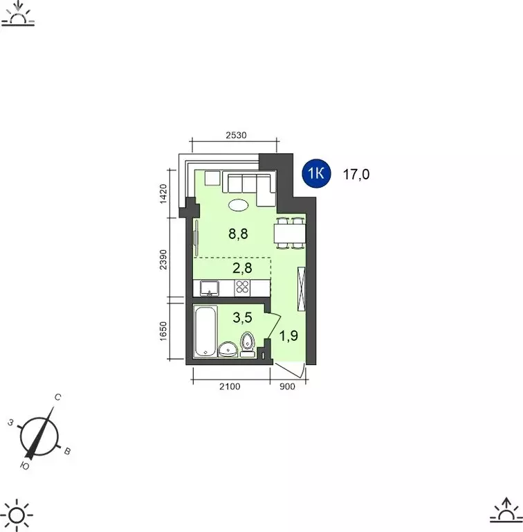 1-комнатная квартира: Иркутск, Старо-Кузьмихинская улица, 36/1 (17 м) - Фото 0