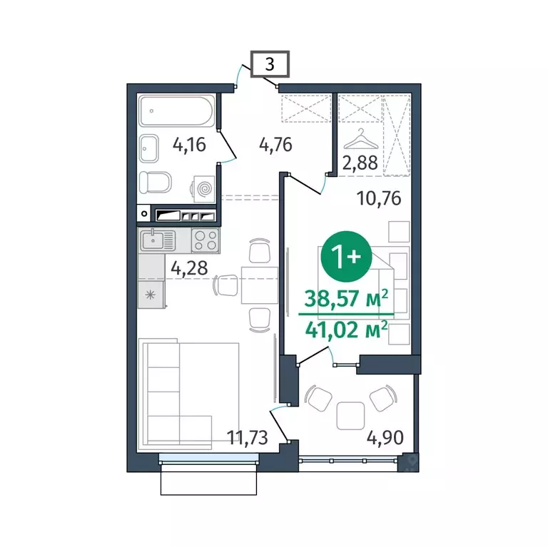 1-к кв. Тюменская область, Тюмень ул. Тимофея Кармацкого, 17 (38.57 м) - Фото 0