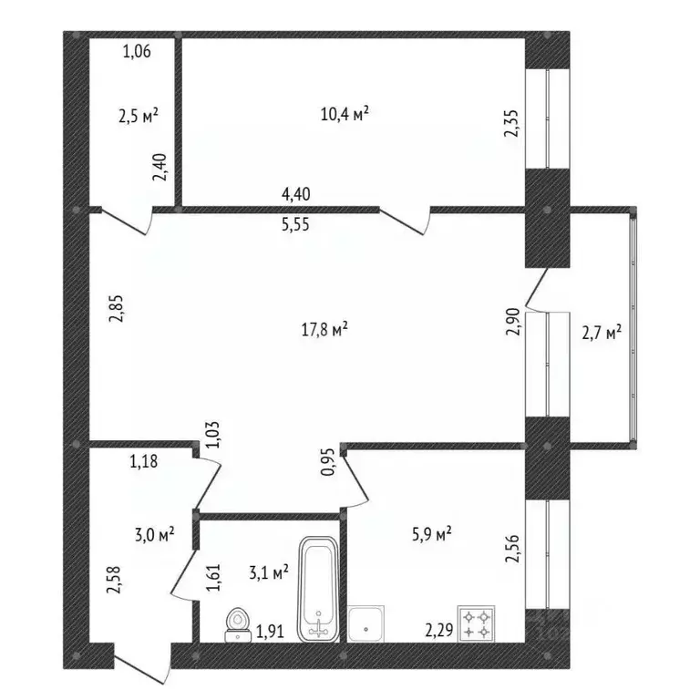 2-к кв. Башкортостан, Уфа Российская ул., 56А (42.0 м) - Фото 2