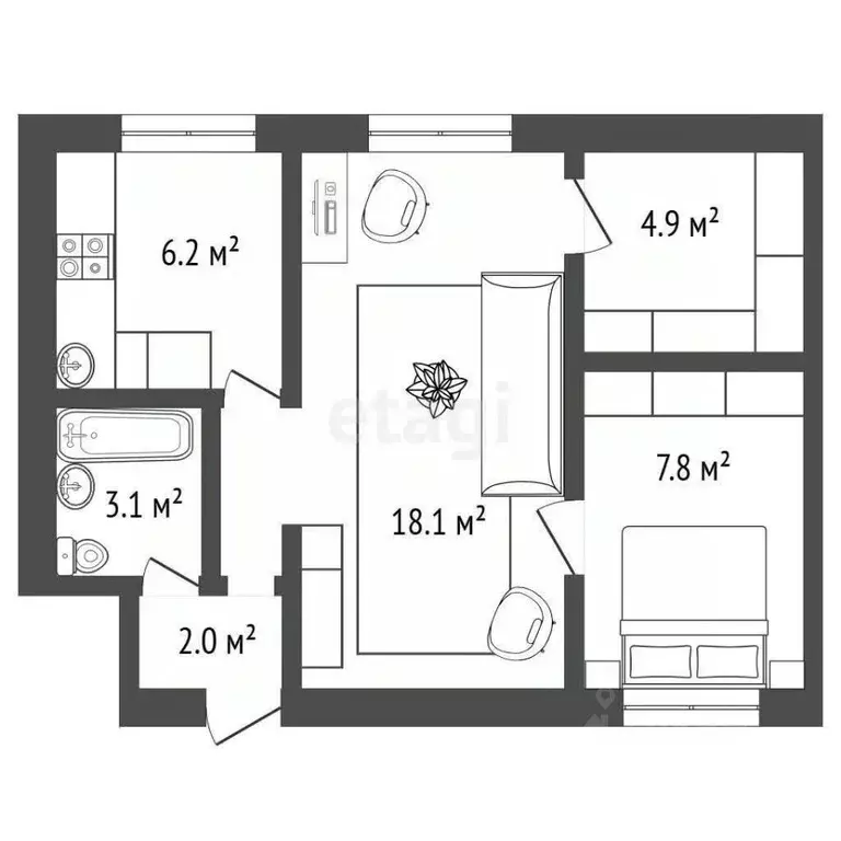 2-к кв. Владимирская область, Ковров Комсомольская ул., 34 (41.5 м) - Фото 0