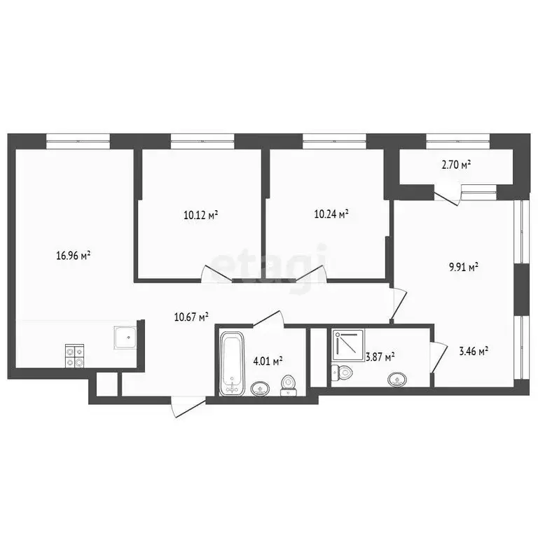 3-комнатная квартира: Тюмень, Интернациональная улица, 199к9 (69.7 м) - Фото 1