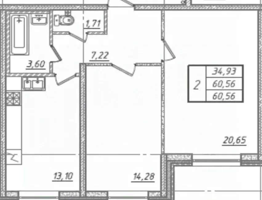 2-к кв. Санкт-Петербург Ленинский просп., 68 (60.56 м) - Фото 2