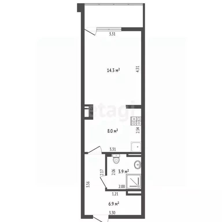 Студия Крым, Ялта ул. Кирова, 155Ак2 (33.5 м) - Фото 2