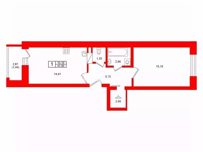 1-к кв. Санкт-Петербург ул. Плесецкая, 6 (41.0 м) - Фото 2
