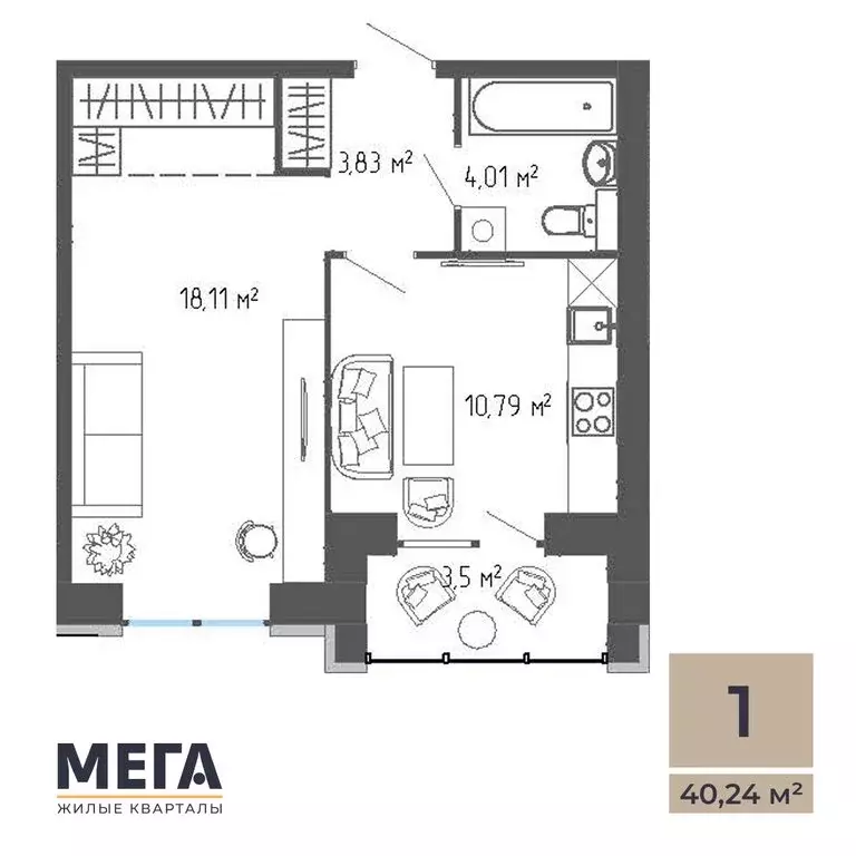 1-комнатная квартира: Московская область, Кашира (38.49 м) - Фото 2