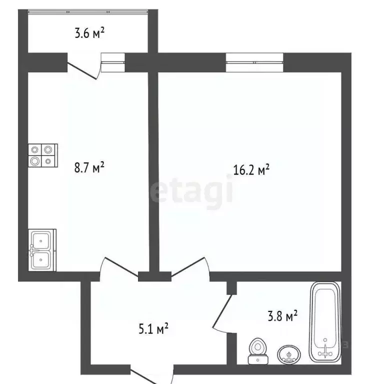 1-к кв. Чувашия, Чебоксары ул. Богдана Хмельницкого, 127к1 (36.5 м) - Фото 2