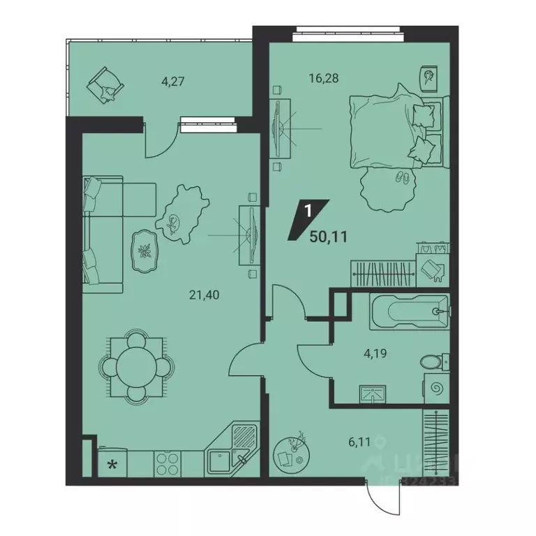 2-к кв. Свердловская область, Екатеринбург ул. Громова, 26/3 (50.6 м) - Фото 2