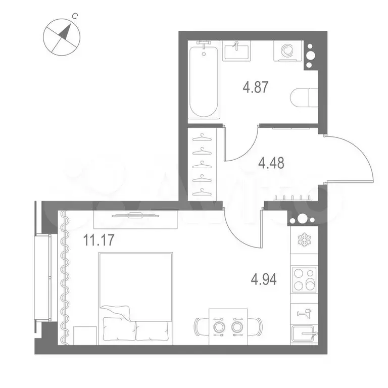 Квартира-студия, 25,5 м, 7/11 эт. - Фото 0
