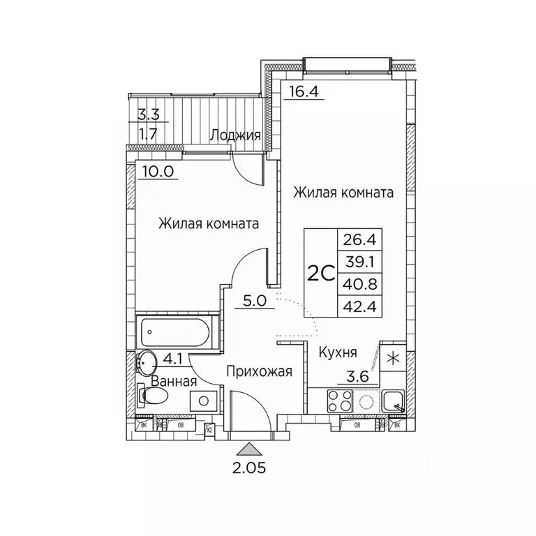 2-к кв. Приморский край, Владивосток ул. Расула Гамзатова, 7к3 (42.4 ... - Фото 1