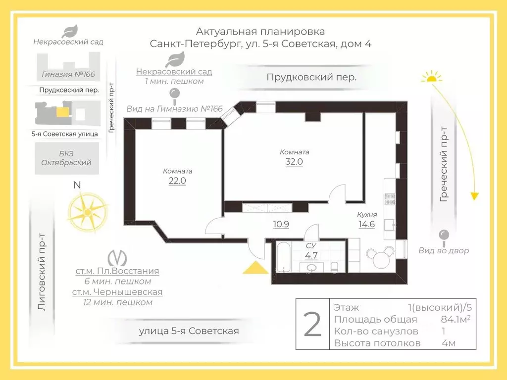 3-к кв. Санкт-Петербург 5-я Советская ул., 4 (84.1 м) - Фото 1