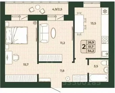 2-к кв. Самарская область, Волжский район, Смышляевка городское ... - Фото 1
