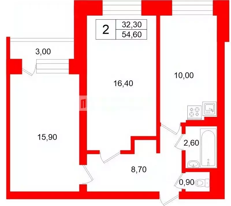 2-к кв. Санкт-Петербург Рыбацкий просп., 49К2 (54.6 м) - Фото 2