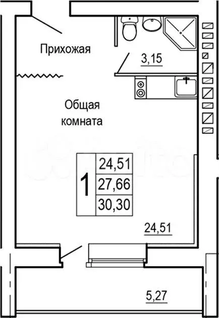 Квартира-студия, 33 м, 7/9 эт. - Фото 1