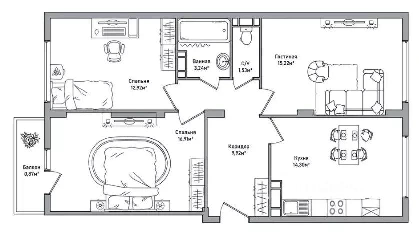 3-к кв. Ярославская область, Ярославль ул. Брагинская, 18к3 (75.0 м) - Фото 2