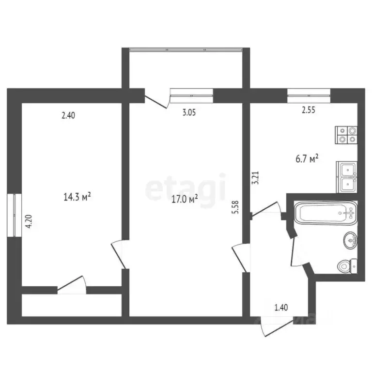 2-к кв. Крым, Симферополь ул. Киевская (42.6 м) - Фото 2