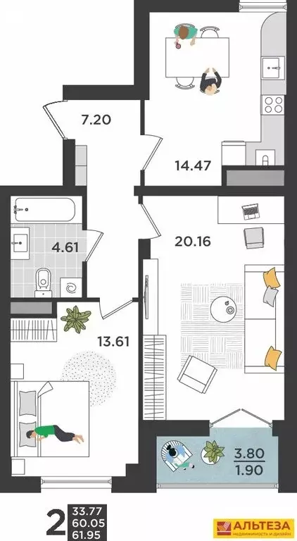 2-комнатная квартира: Светлогорск, Тихая улица, 6к3 (63.85 м) - Фото 0