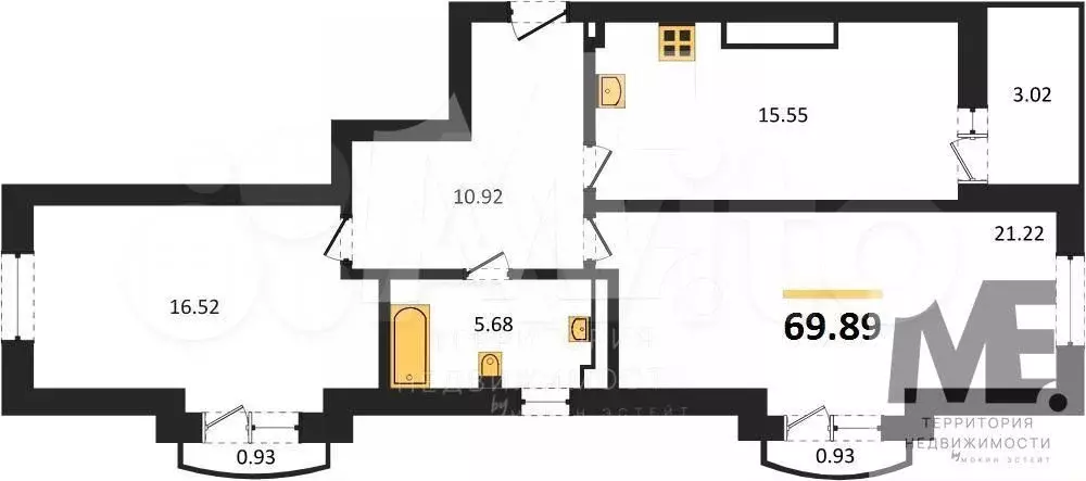2-к. квартира, 70,7 м, 4/9 эт. - Фото 0