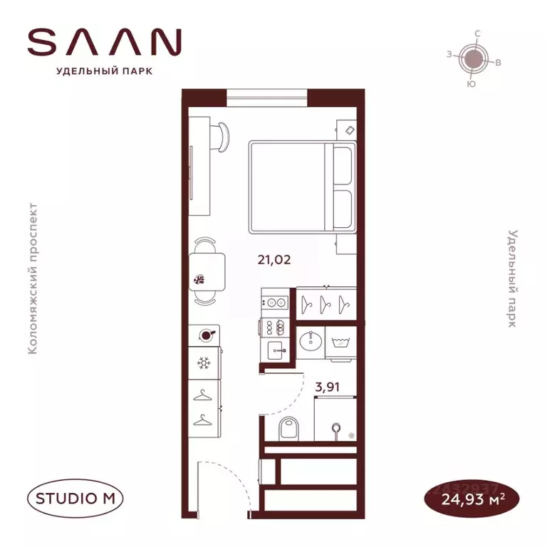 Студия Санкт-Петербург  (24.93 м) - Фото 1