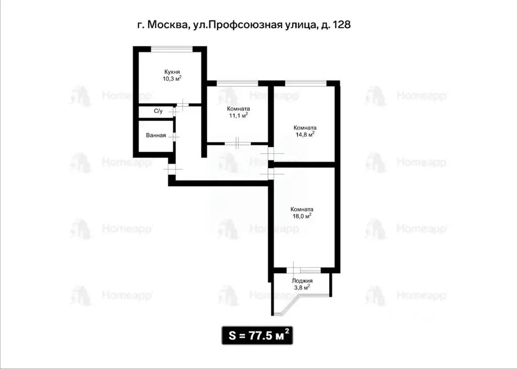 3-к кв. Москва Профсоюзная ул., 128 (73.7 м) - Фото 2