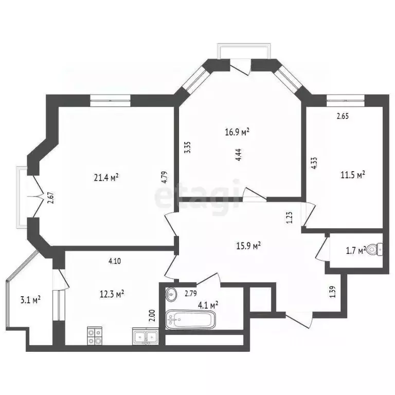 3-к кв. Тюменская область, Тюмень Первомайская ул., 50 (84.4 м) - Фото 2