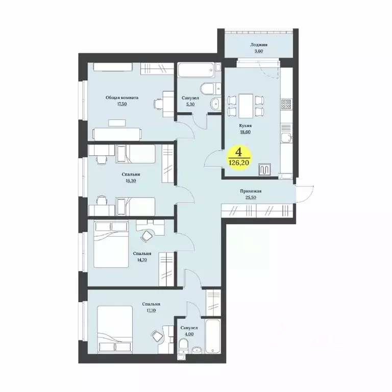 4-к кв. Ставропольский край, Ставрополь Лесная ул., 194 (123.0 м) - Фото 1