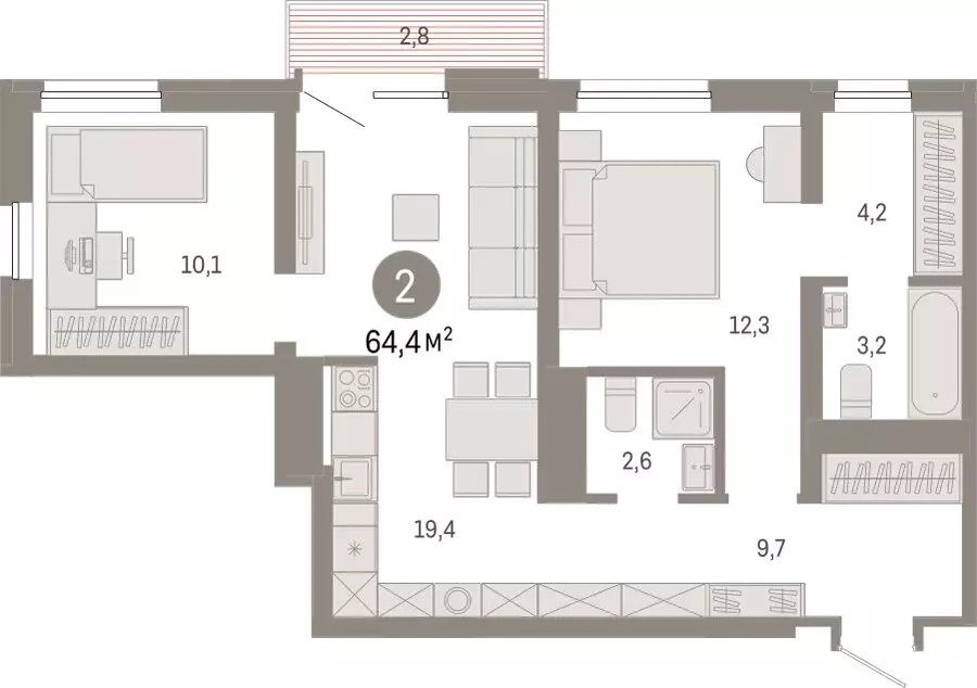 2-комнатная квартира: Екатеринбург, переулок Ритслянда, 15 (64.35 м) - Фото 1