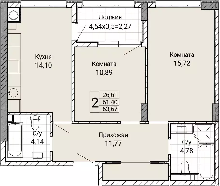 2-к кв. Севастополь ул. Братьев Манганари, 28 (63.67 м) - Фото 0