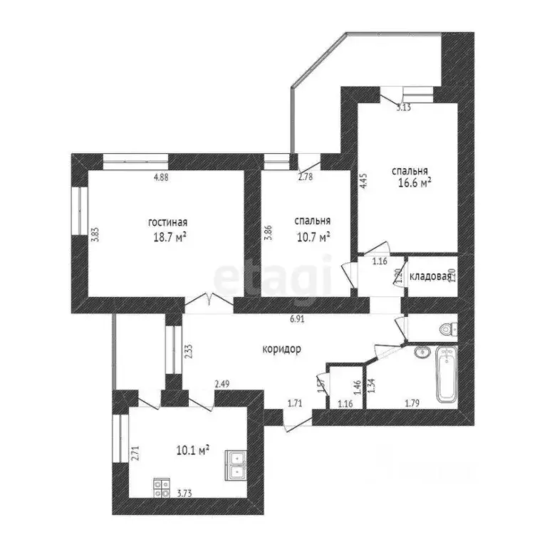 3-к кв. Тюменская область, Тюмень Харьковская ул., 57к2 (89.0 м) - Фото 2