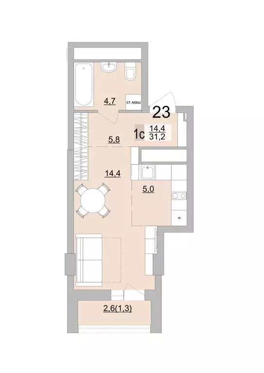 Квартира-студия: Екатеринбург, Черкасская улица, 5к3 (31.2 м) - Фото 0