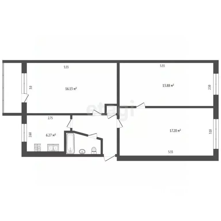 3-к кв. Белгородская область, Белгород ул. Макаренко, 4а (63.69 м) - Фото 2
