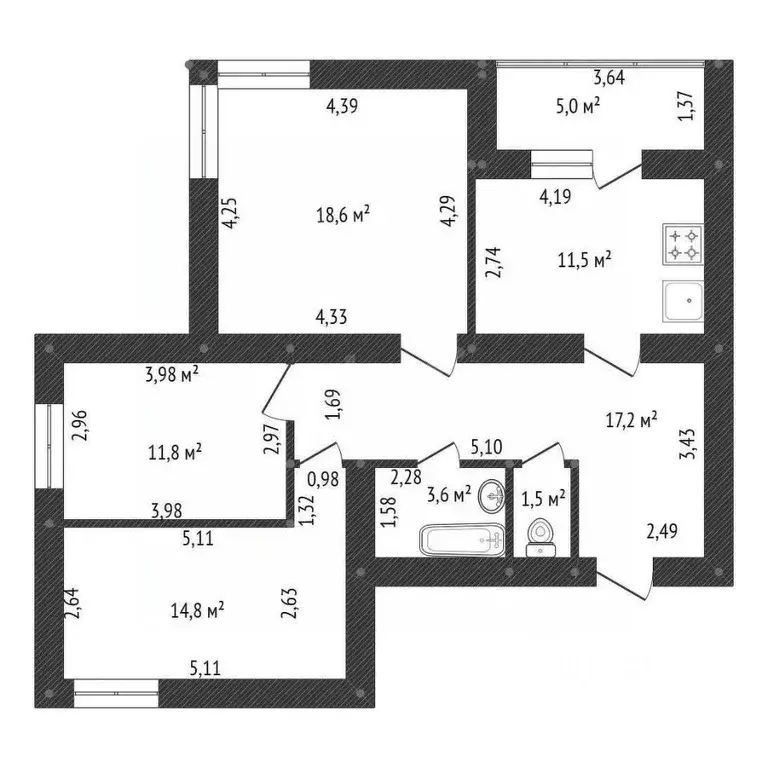 3-к кв. Башкортостан, Уфа ул. Ахметова, 353 (84.0 м) - Фото 2