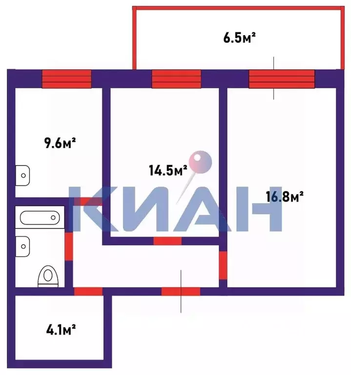 2-к кв. Красноярский край, Красноярск Норильская ул., 16И (58.0 м) - Фото 1