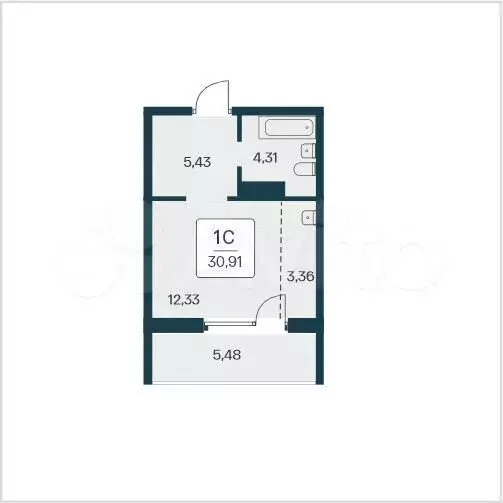Квартира-студия, 30,9 м, 2/25 эт. - Фото 0