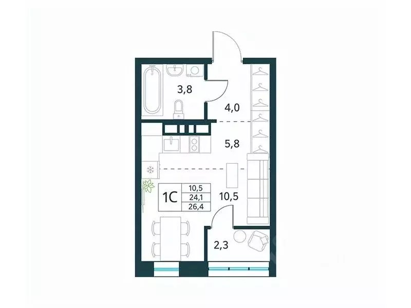 Студия Забайкальский край, Чита Хороший мкр, 15 (26.4 м) - Фото 1