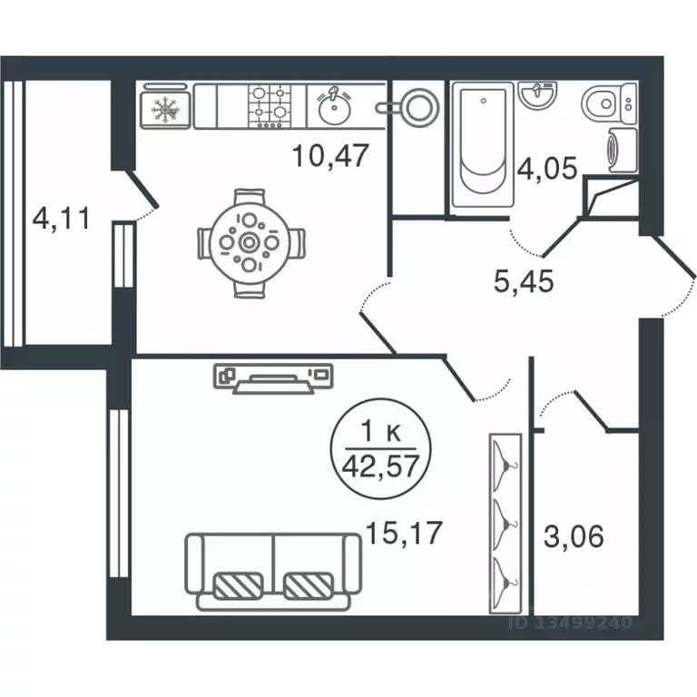 1-к кв. Тверская область, Тверь Бурашевское ш., 60 (42.57 м) - Фото 1