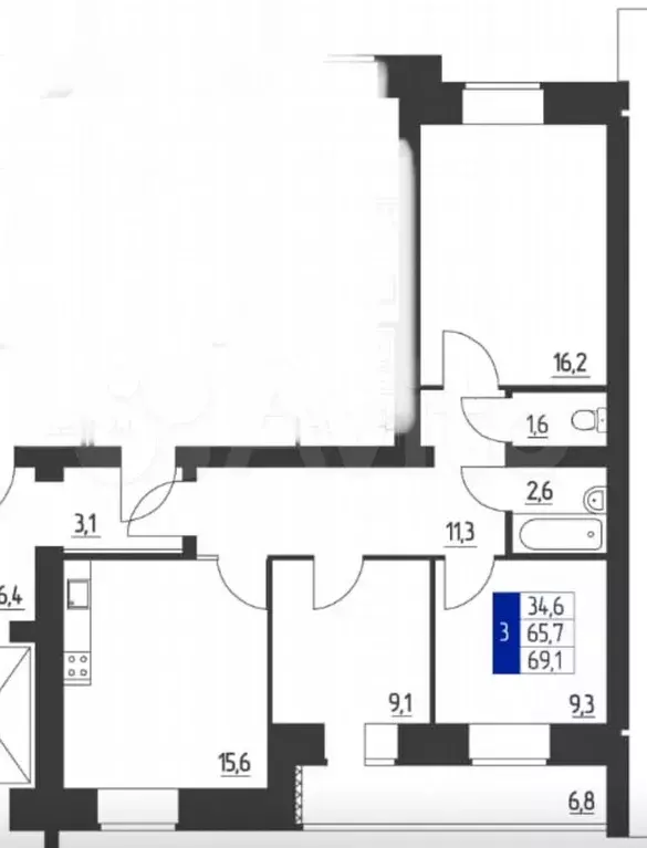 3-к. квартира, 69 м, 5/9 эт. - Фото 0