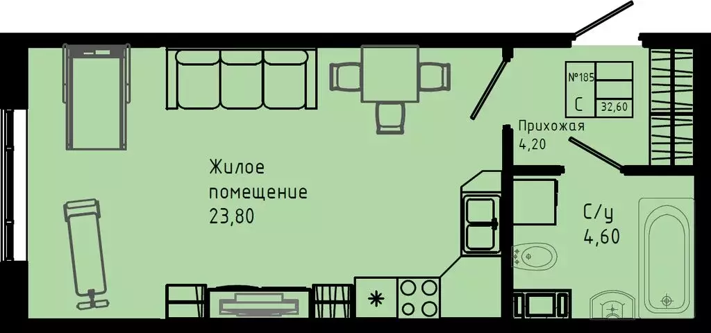 Квартира-студия: Коммунар, Железнодорожная улица, 41к3 (32.6 м) - Фото 1