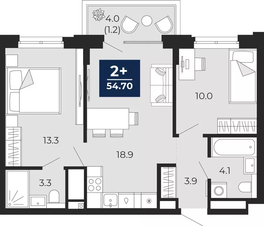 2-комнатная квартира: Тюмень, проезд Капитана Куликова, 5 (57.5 м) - Фото 1