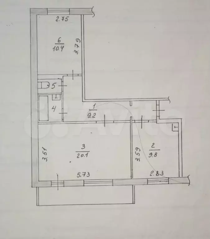 2-к. квартира, 53,4 м, 5/5 эт. - Фото 0