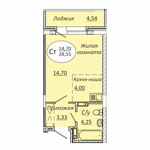 Студия Новосибирская область, Новосибирск 2-я Воинская ул., 53 (28.55 ... - Фото 0