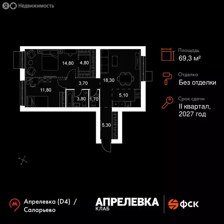 3-комнатная квартира: Апрелевка, ЖК Апрелевка Клаб (69.3 м) - Фото 1