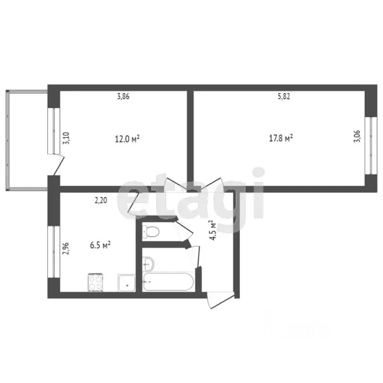 2-к кв. Татарстан, Набережные Челны пос. ГЭС, 8-й комплекс, 31 (40.0 ... - Фото 1