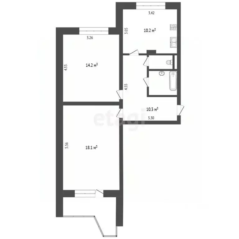 2-к кв. Московская область, Королев ул. Горького, 3 (58.6 м) - Фото 2