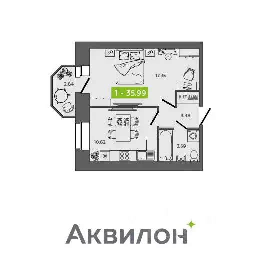 1-к кв. Архангельская область, Северодвинск Квартал № 100 жилой ... - Фото 0