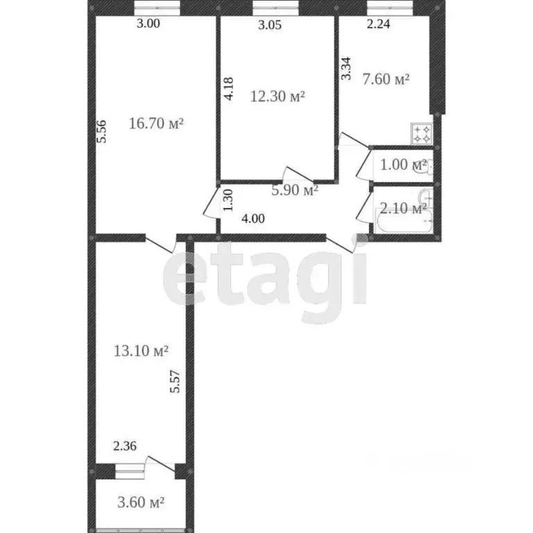 3-к кв. Хабаровский край, Комсомольск-на-Амуре Советская ул., 22 (60.0 ... - Фото 2