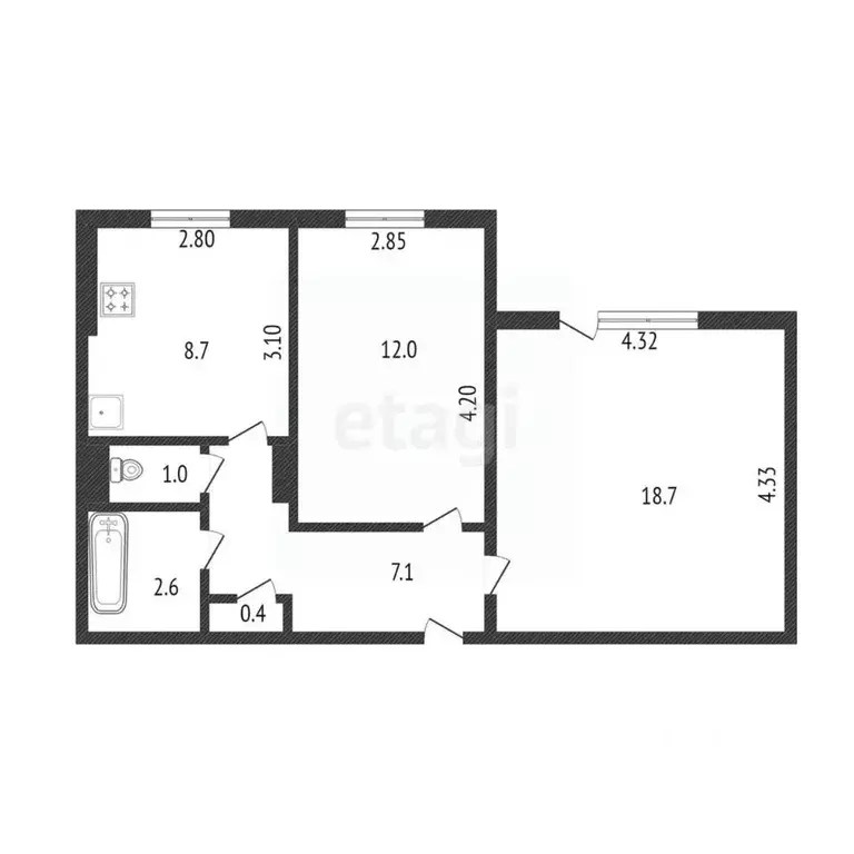 2-к кв. Хабаровский край, Комсомольск-на-Амуре ул. Калинина, 41 (50.2 ... - Фото 1
