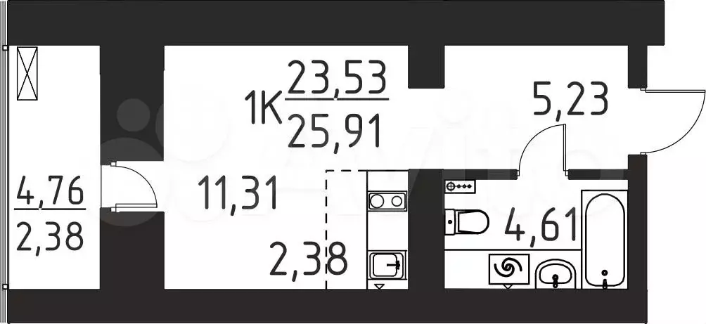 1-к. квартира, 25,9 м, 2/14 эт. - Фото 0