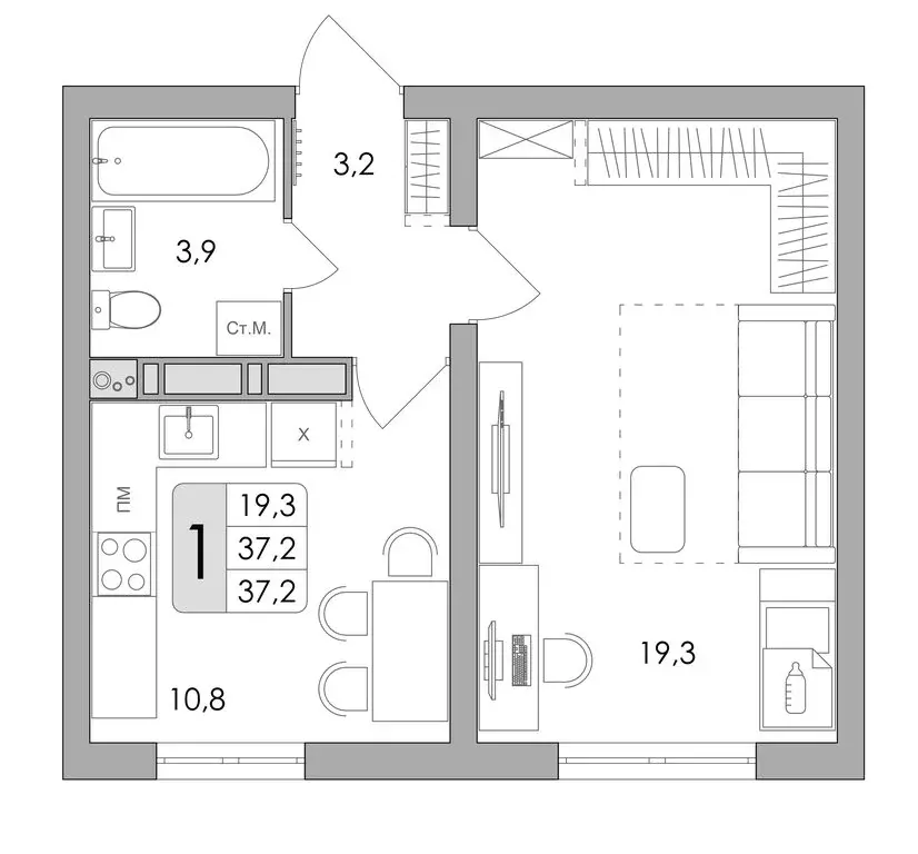 1-комнатная квартира: Воронеж, улица Шидловского, 28 (37.2 м) - Фото 1