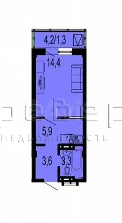 Квартира-студия, 28 м, 5/19 эт. - Фото 0