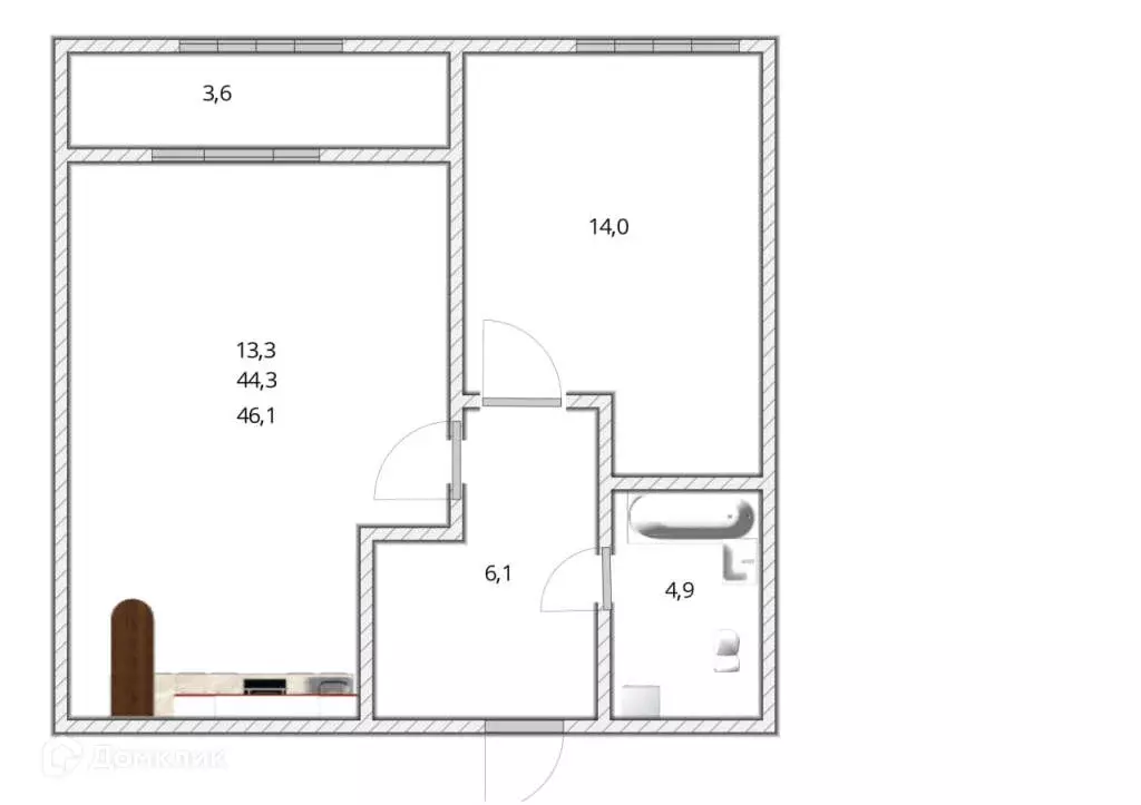 Продаётся 2-к квартира, 46.1 м - Фото 1